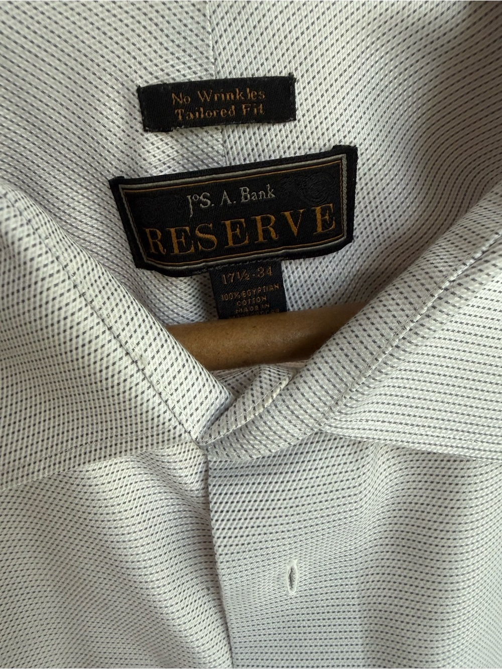 Jos. A. Bank Reserve No Wrinkle Dress Shirt 17.5 34 Tailored Fit Egyptian Cotton